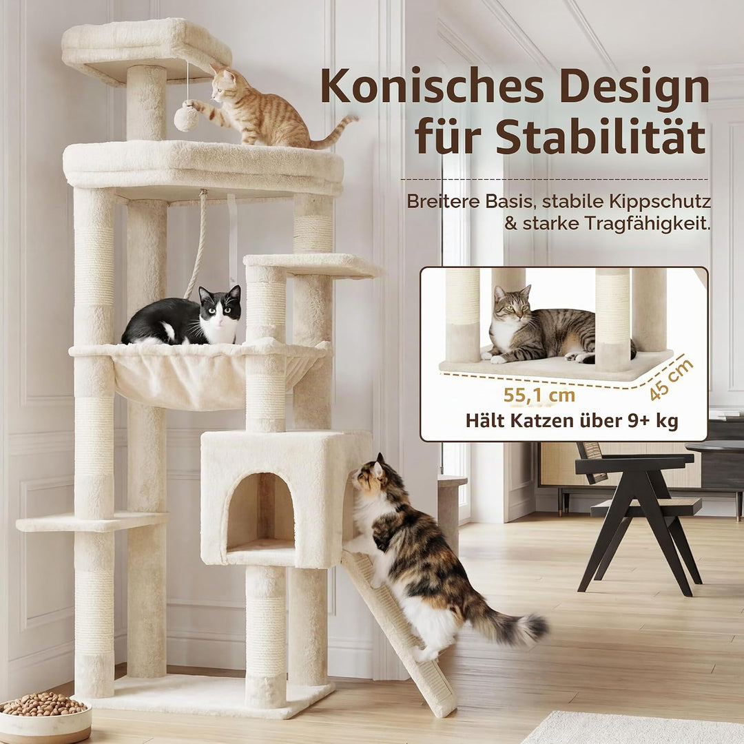Heybly Kratzbaum, 163 cm Hoher Stabiler Katzenbaum Mit Verbreiterter Basis, Grossen Liegeflächen, Ex