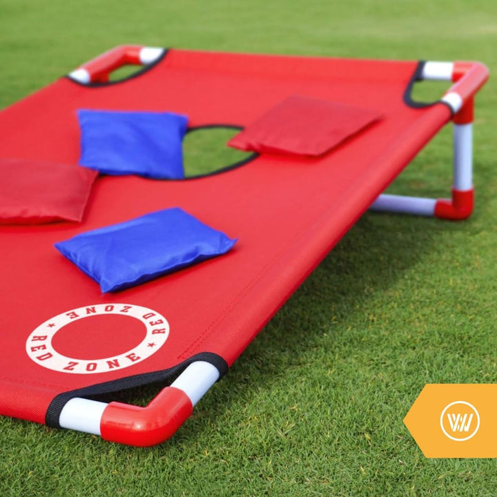 Cornhole Beach Set – 90 x 60 cm – Red Zone – Inkl. 2 x 4 Cornhole-Säcke und Tragetasche