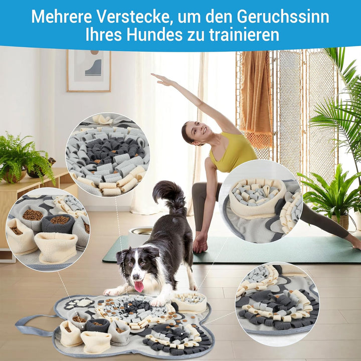 Schnüffelteppich für Hunde, Schnüffelmatte mit 2 Knochen Spielzeug, Waschbar Futtermatte für Hunde A