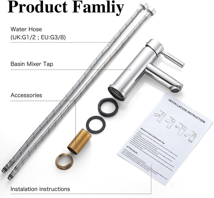 kisimixer Wasserhahn Bad, 304 Edelstahl Waschtischarmatur Mischbatterie Waschbecken Armaturen, Einhe