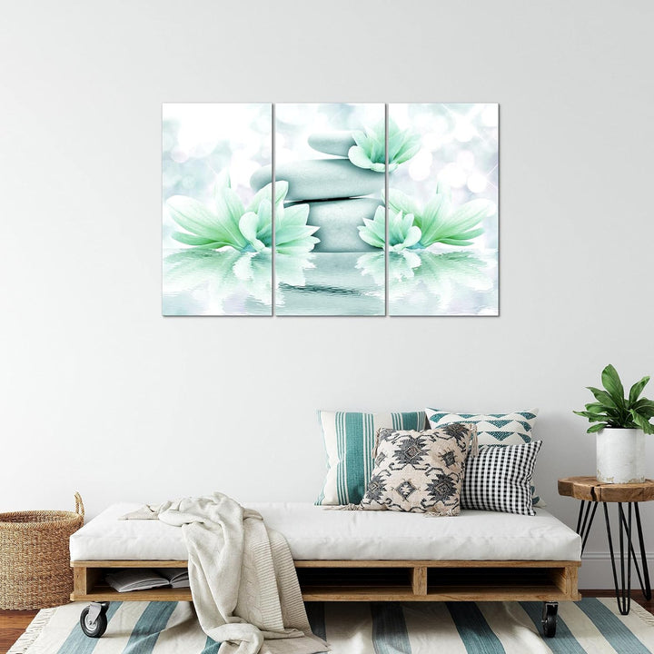 Runa Art Wandbilder Blumen Feng Shui Bild XXL Wohnzimmer Schlafzimmer Grün Wasser Steine 120 x 80 cm