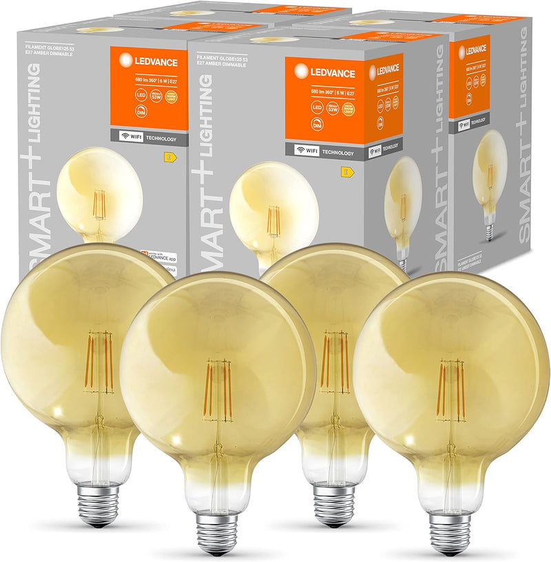 LEDVANCE Smart LED Lampe in Gold mit 6W, 2700K, E27, 125mmx178mm, mit Wifi Technologie, Leuchtmittel