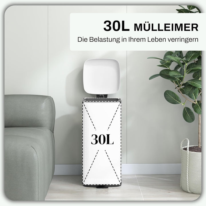 HOMCOM Mülleimer 30L Treteimer Kosmetikeimer Abfalleimer mit Deckel und Fusspedal, Müllbehälter mit