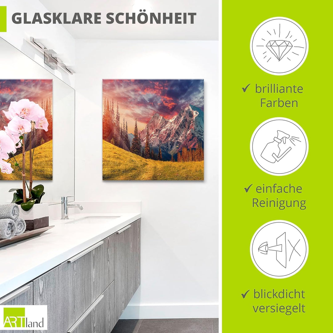 Glasbilder Wandbild Glas Bild einteilig 40x40 cm Quadratisch Alpen Berge Landschaft Natur Gebirge So