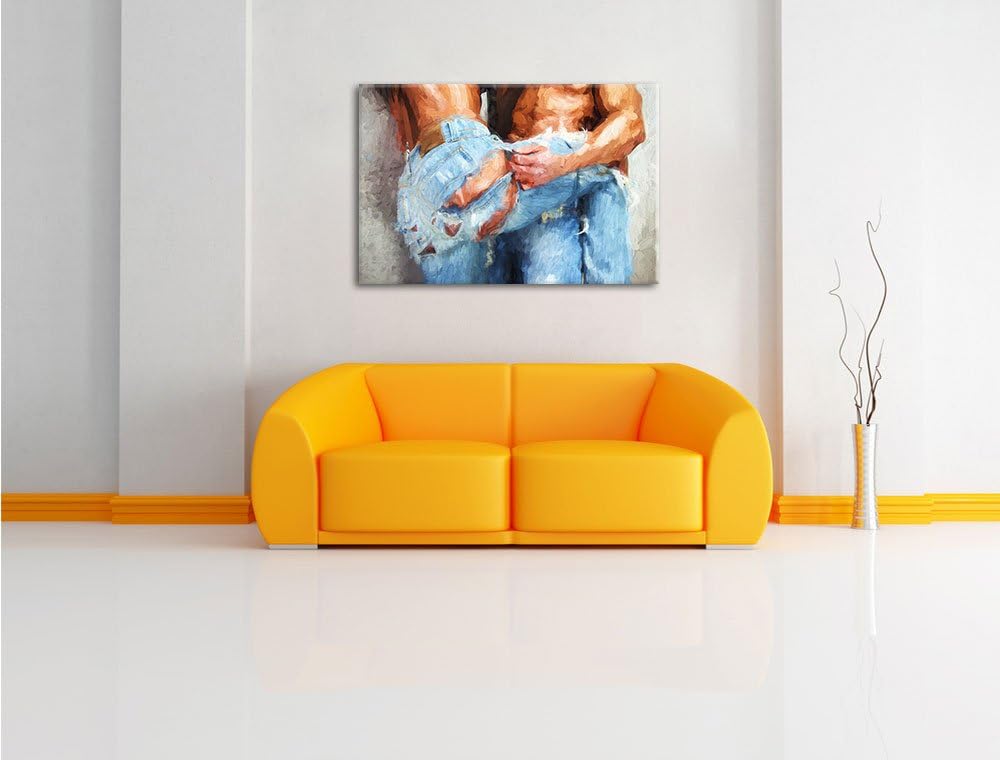 Pixxprint Sexy Pärchen in Jeans als Leinwandbild/Grösse: 100x70 cm/Wandbild/Kunstdruck/fertig bespan