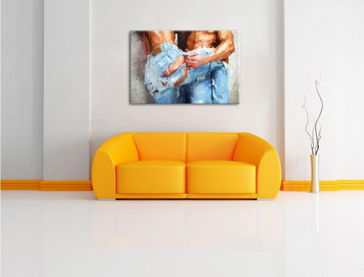 Pixxprint Sexy Pärchen in Jeans als Leinwandbild/Grösse: 100x70 cm/Wandbild/Kunstdruck/fertig bespan