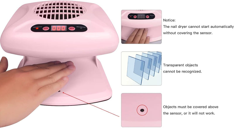 Air Nail Dryer mit automatischem Sensor, 300 W Timing Air Nail Fan Föhn für beide Hände und Füsse, w