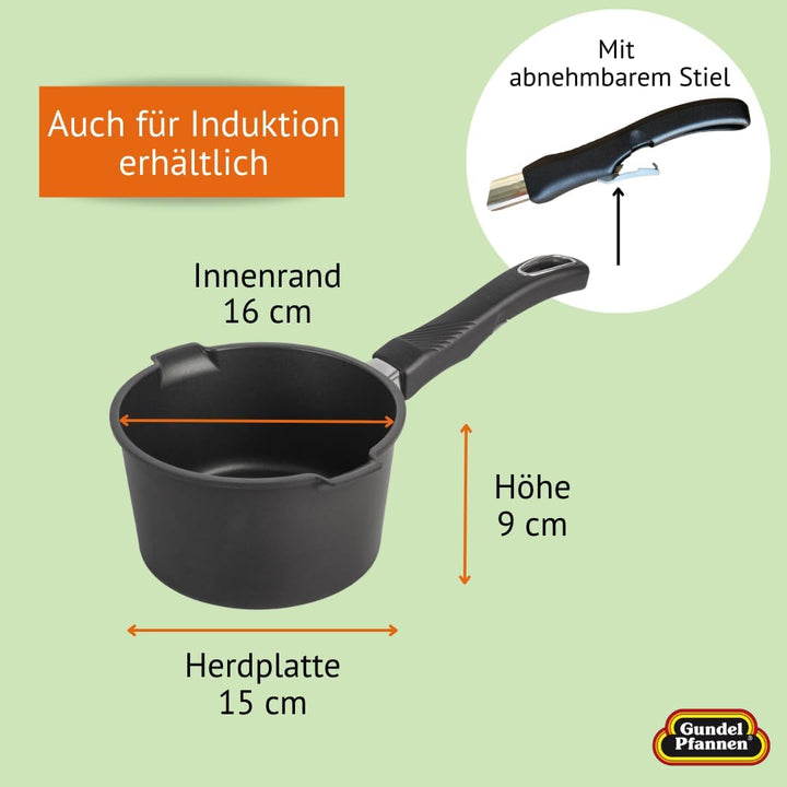 Original Gundel GUSS-UNIVERSAL-TOPF MILCHTOPF INDUKTION, Ø 16 cm, Höhe 9 cm, BIOTAN-Oberfläche, PFOA