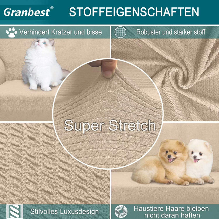 Granbest Dicke Sofabezug 4 Siter Stretch und Stilvolle Couchbezug Möbelbezüge Anti Rutsch Kratzfest