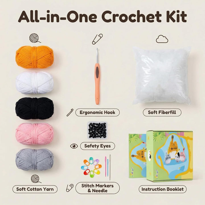 Mtbricey Häkelbox Komplettes Häkelset für Anfänger Niedliche Tier Einsteiger Set Amigurumi Häkel Sta