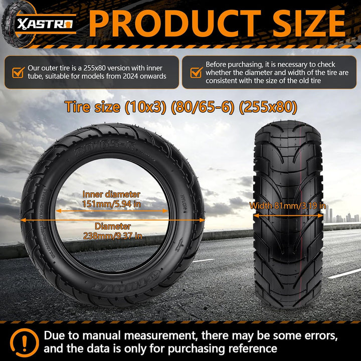 Xastro 2PCS 10 Zoll E Scooter Reifen 255x80 Reifen und Schlauch 80/65-6 E Scooter Reifen 255x80 Offr