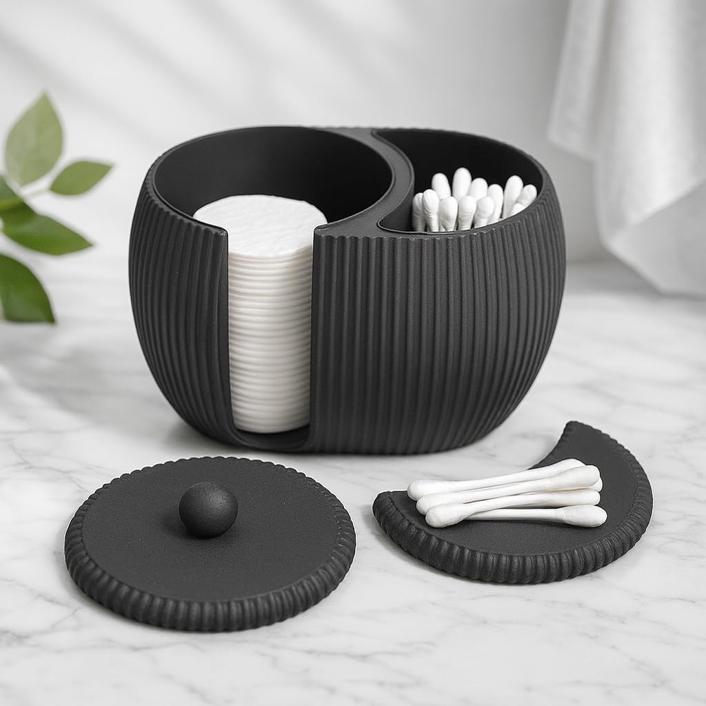 Generisch Yin‑Yang Badezimmer Organizer – Aufbewahrung für Wattepads & Wattestäbchen, Modernes 3D‑De