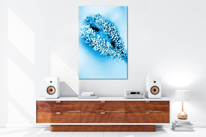 deyoli Zucker süsse Lippen Format 80x60 Effekt: Monocrome Blau als Leinwandbild, Motiv fertig gerahm