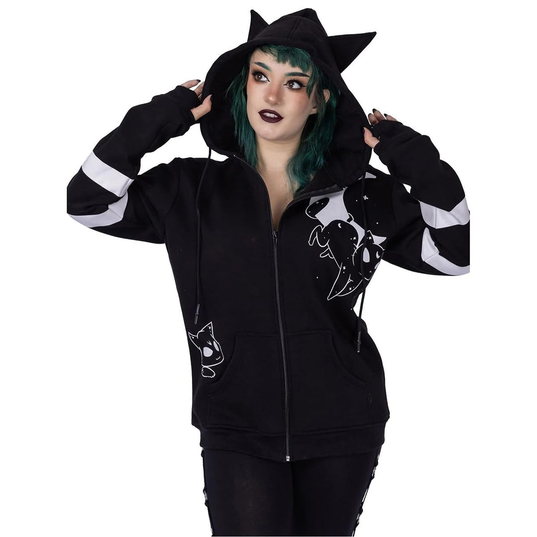 Heartless Moon Cats Hood Frauen Kapuzenjacke schwarz/weiss Gothic, Rockwear XL Schwarz, XL Schwarz