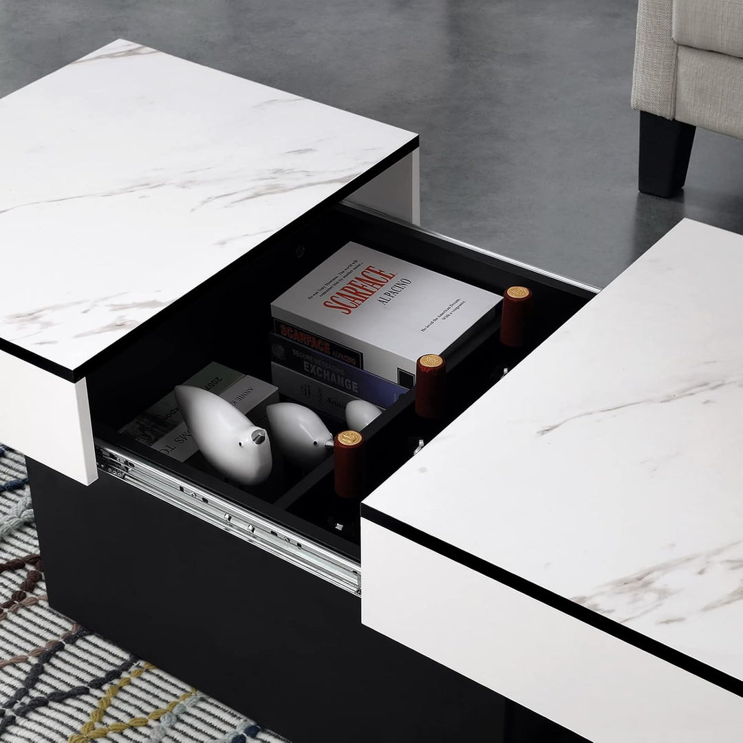 VOWNER Couchtisch, Moderner Couchtisch, Ausziehbarer Schreibtisch, Wohnzimmertisch mit 2 Stauräume,