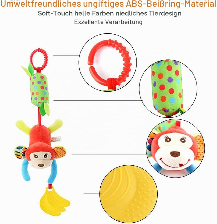 Evance Kinderwagen Spielzeug, 4Pcs Baby Hängespielzeug mit Rassel, Hängendes Rassel Spielzeug, Anhän