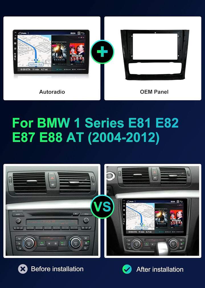 SXAUTO ¦ 8G+256G ¦ Android 12 IPS Autoradio für BMW 1 Series E81 E82 E87 E88 (2004-2012) - Eingebaut