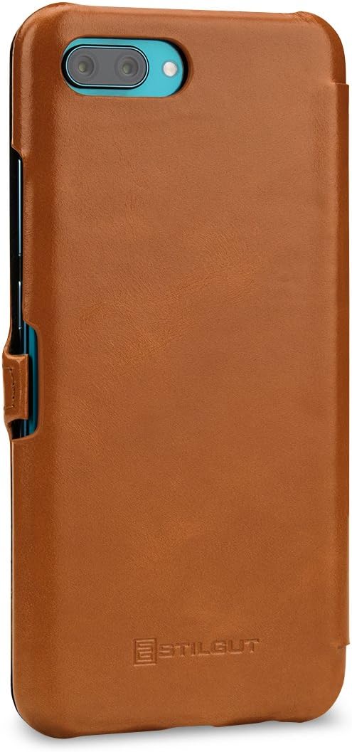 STILGUT Book Type Lederhülle kompatibel mit Huawei Honor 10. Seitlich klappbares Flip-Case aus Echtl