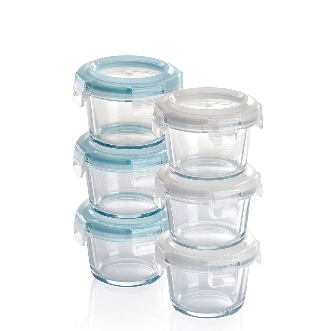 Grizzly Mini Glas Frischhaltedosen, Set 6X 130 ml, luftdicht, rund, Click-Verschluss, Idealer Behält