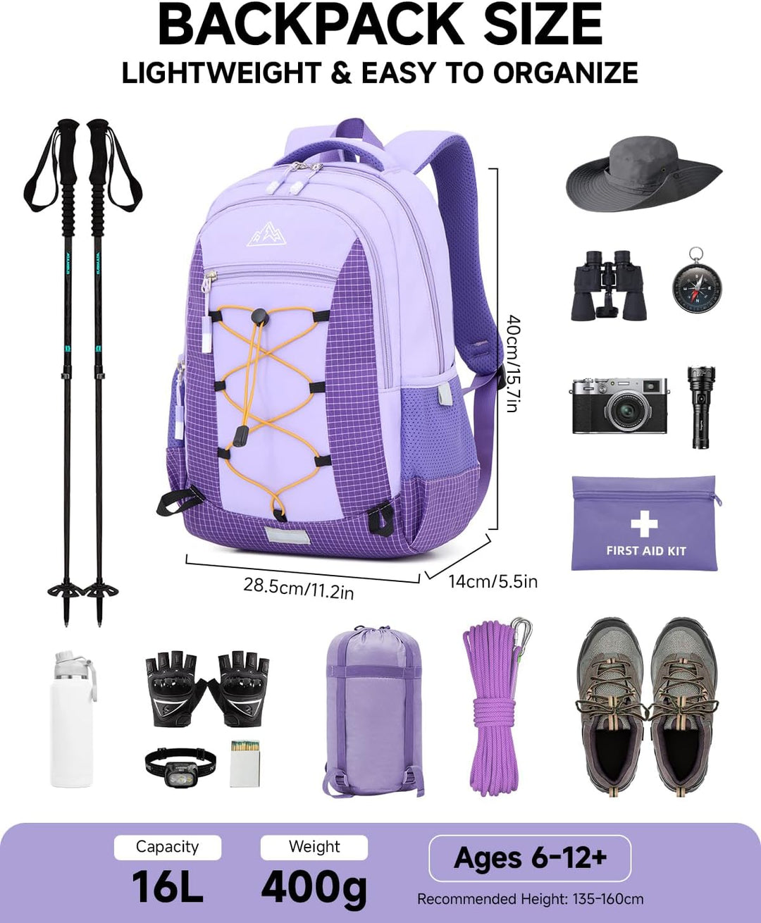Amythe Outdoor Schulrucksack für Mädchen ab 6 Jahren, Wanderrucksack Kinder 1. - 5. Klasse, Wasserdi