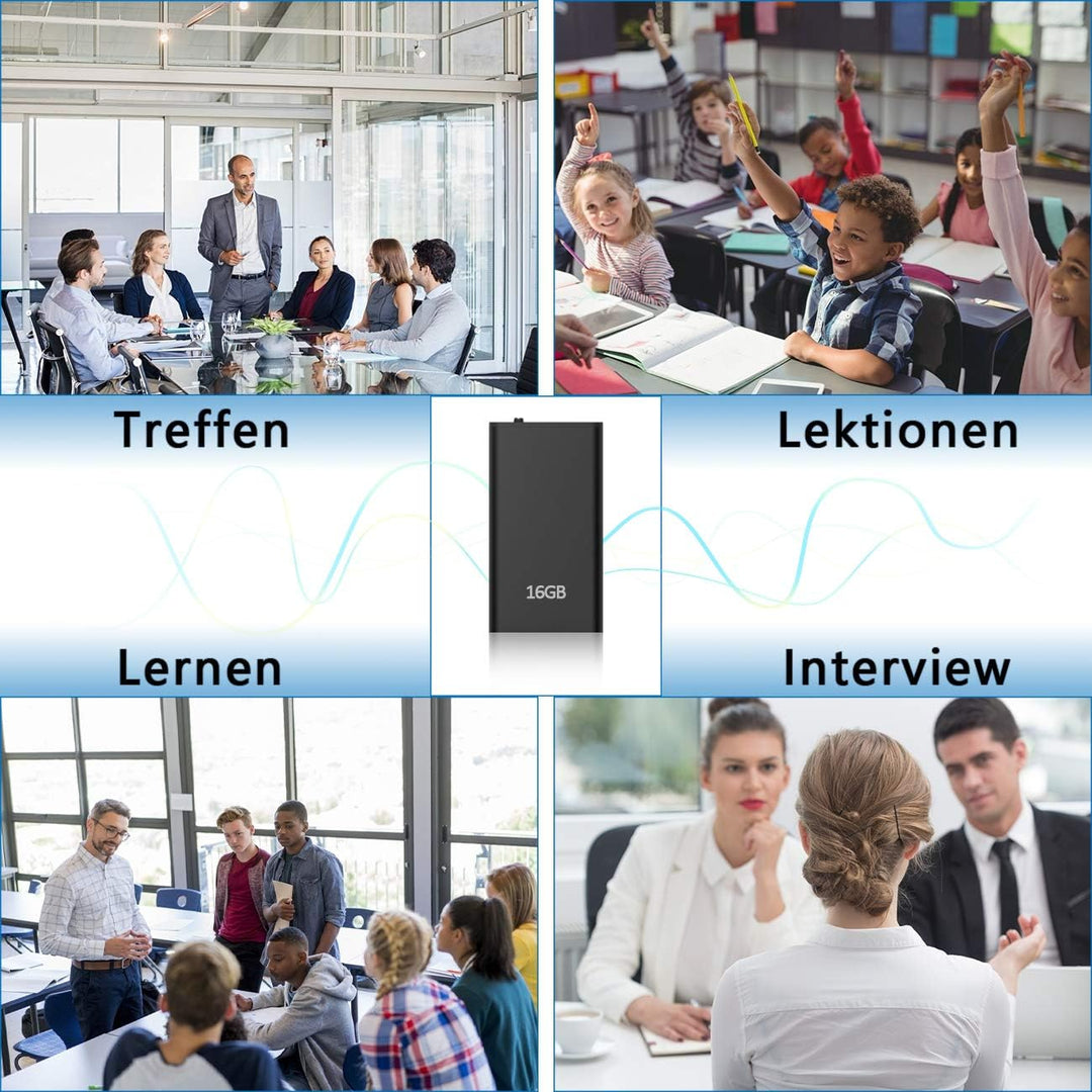 Mini Digitales Diktiergerät |16GB Audio Aufnahmegerät mit Stimmenaktivierung |192Stunden | One-Touch