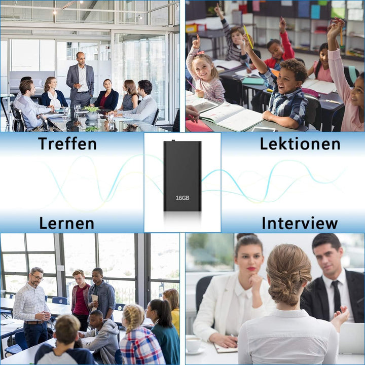 Mini Digitales Diktiergerät |16GB Audio Aufnahmegerät mit Stimmenaktivierung |192Stunden | One-Touch
