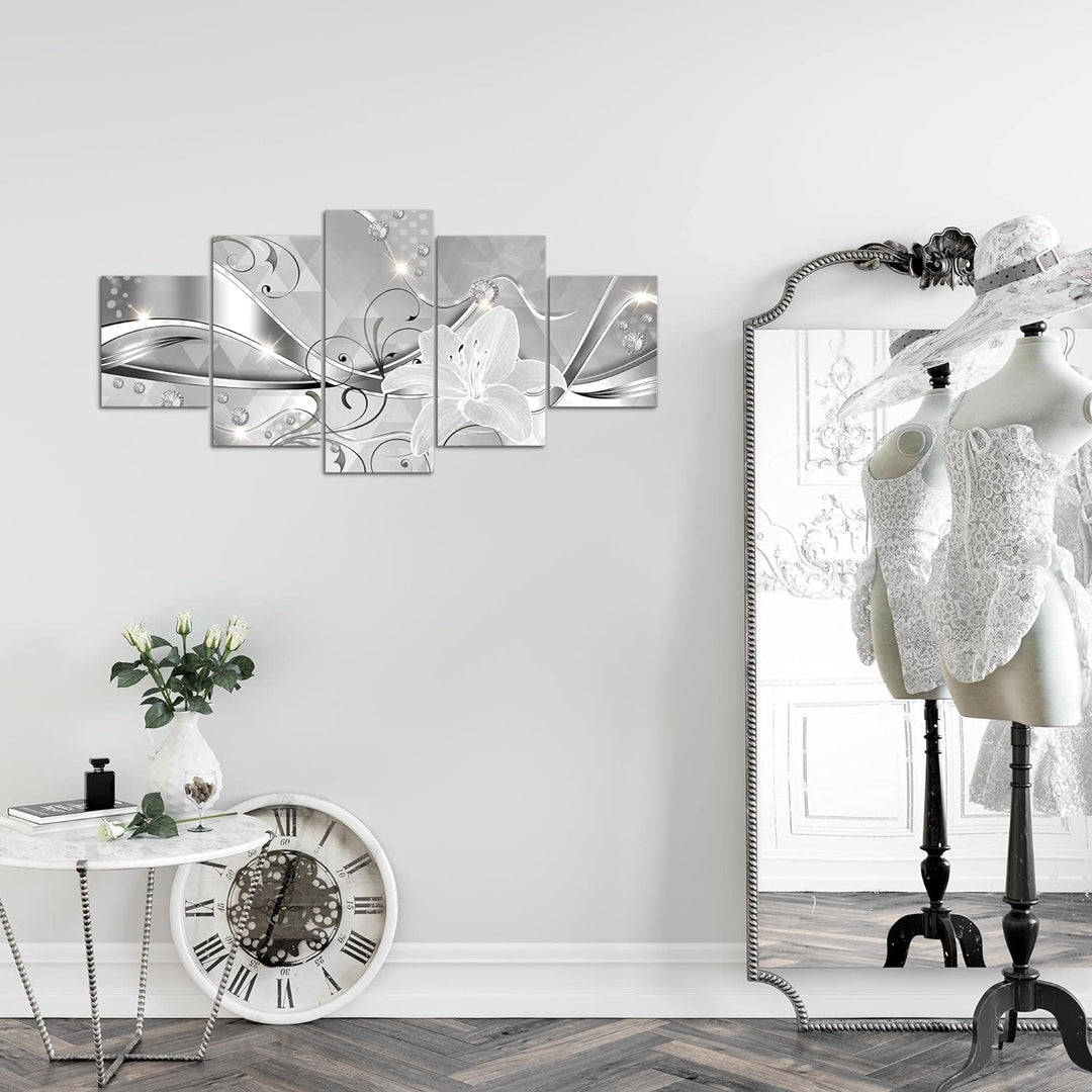 Runa Art Wandbilder Blumen Lilien 5 Teilig Bild auf Vlies Leinwand Deko Wohnzimmer Abstrakt Schwarz