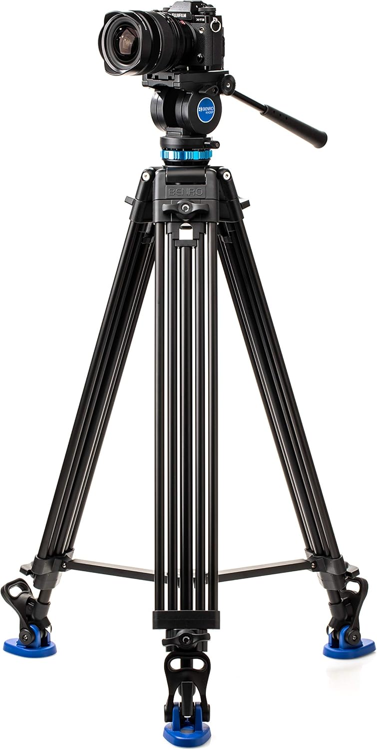 Benro KH25P Video Tripod with Head, 5kg Payload, Continuous Pan Drag, Anti-Rotation Camera Plate, ma