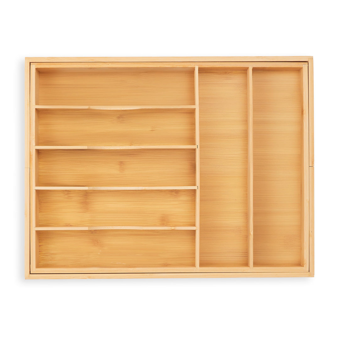 Relaxdays Besteckkasten für Schubladen, ausziehbar, 7-9 Fächer, HBT: 5 x 34-50,5 x 44,5 cm, Bestecke
