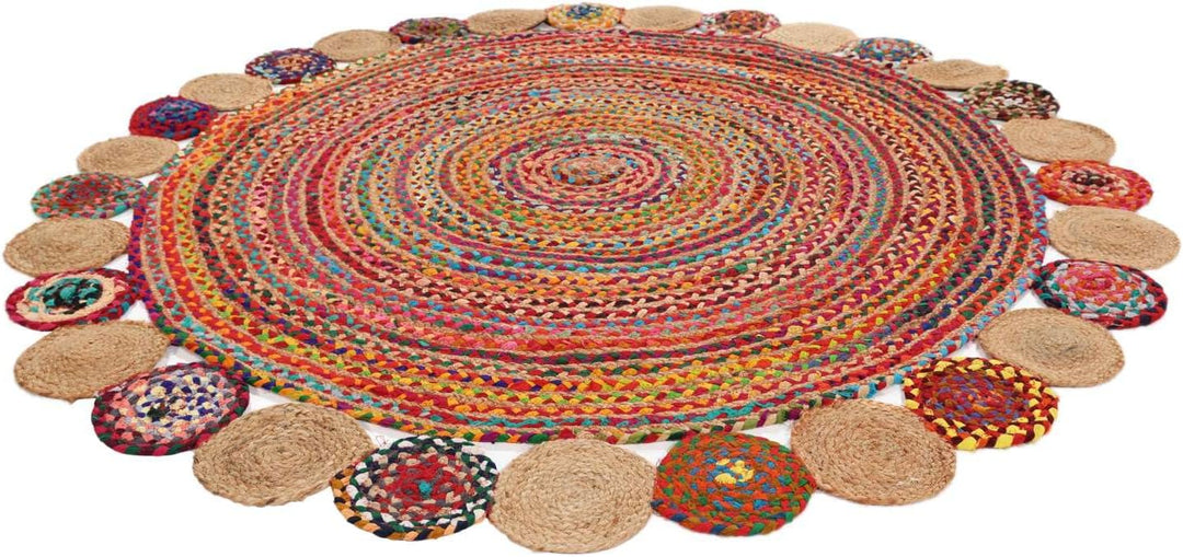 RugVista Solana Dot Jute, Teppich, Moderne Teppiche, Ø 150 cm, Rund, Niedriger Stapel, Nur chemische
