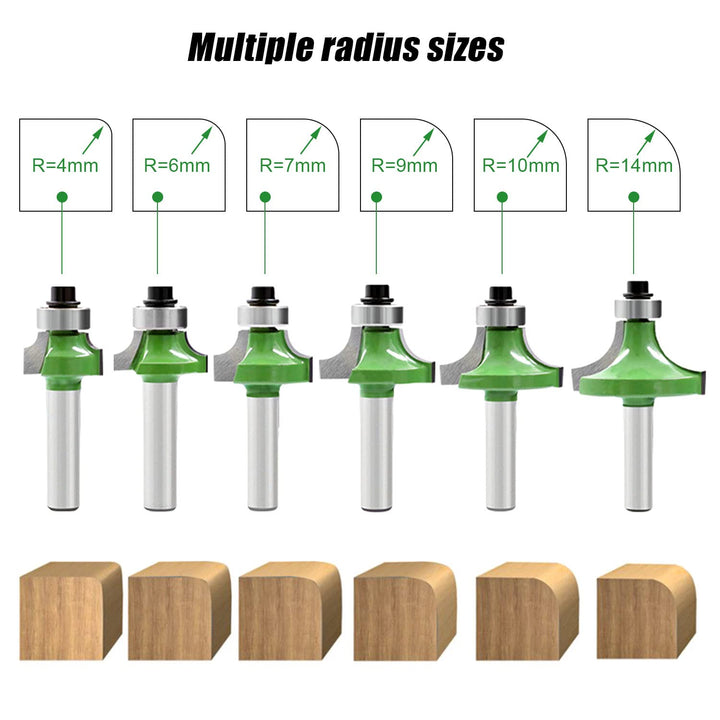 6 Stück Abrundfräser 8mm Schaft, Fräser für Oberfräse 8mm Schaft, Radiusfräser Set mit Kugellager, F