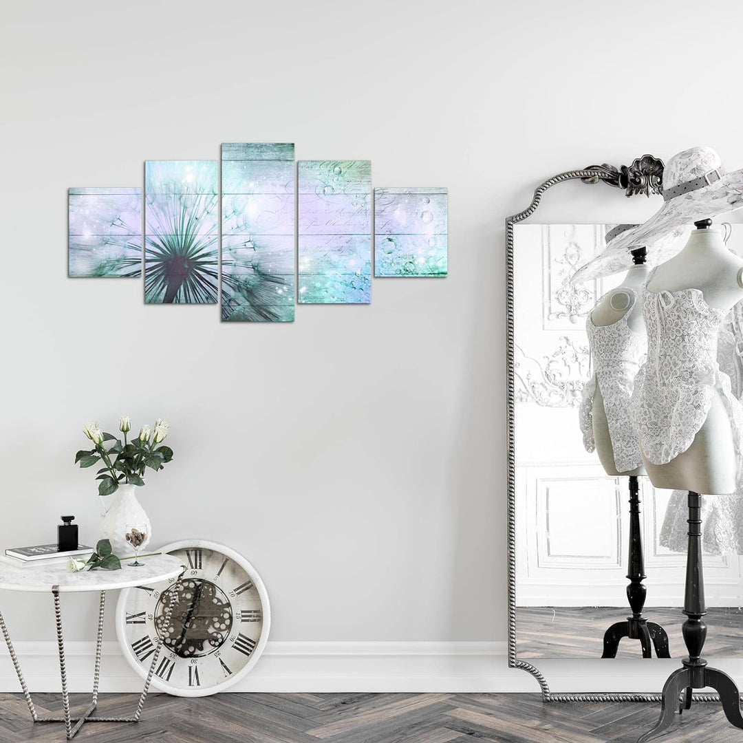 Runa Art Wandbilder Pusteblume 5 Teilig Bild auf Vlies Leinwand Deko Wohnzimmer Schlafzimmer Vintage