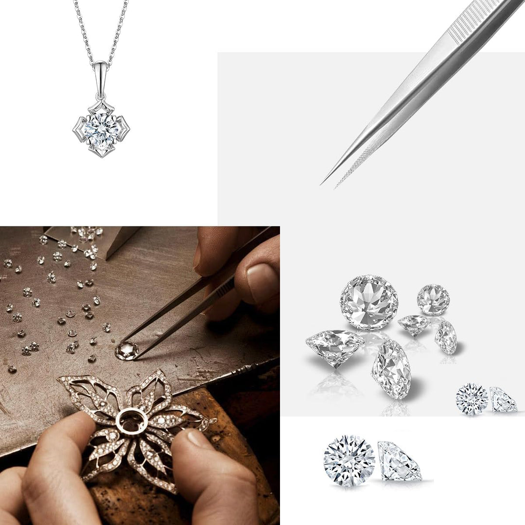 Diamantstein-Pinzetten-Set, Edelstahl, Präzisions-Schmuckpinzette, Edelsteingreifer, Pickup-Werkzeug