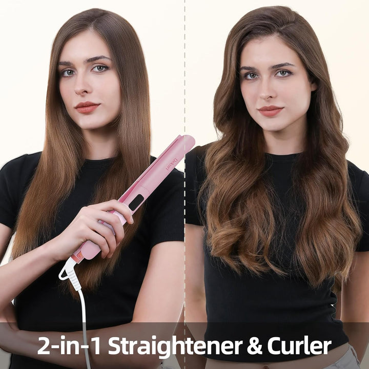 Dekuri 2 in 1 Glätteisen Locken und Glätten, Glatte Titanplatte Haarglätter, 30s Schnellaufheizung,