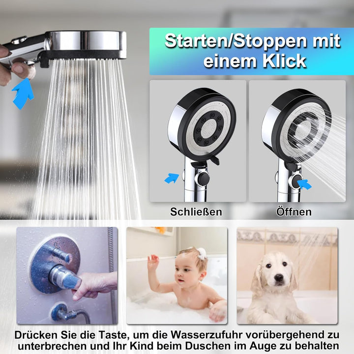 Nafall Duschkopf mit 4 PP Filter, Handbrause Wassersparend, Duschkopf Duschbrause mit 5 Strahlarten
