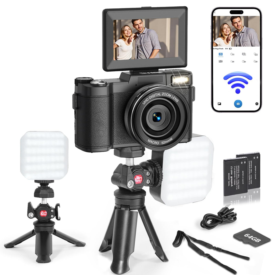 5K Digitalkamera mit WLAN für Fotografie, 64MP Vlogging-Kamera mit Flip-Bildschirm für YouTube, inkl