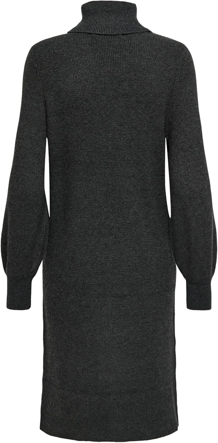 ONLY Female Strickkleid Komfort Fit Rollkragen Langes Kleid M Dark Grey Melange, M Dark Grey Melange