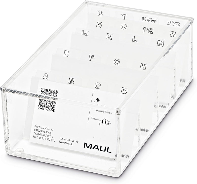 Maul Visitenkartenbox aus Acryl | Schreibtisch Organizer inkl. Deckel zur Aufbewahrung von Kunden- u
