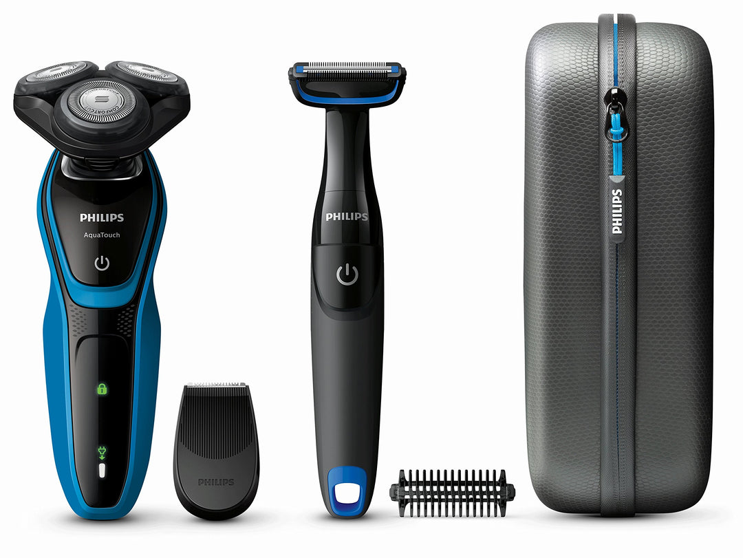 Philips AquaTouch - Rasierapparat (Rotorrasierer, Schwarz, Blau, LED, Batterie, Nickel-Metallhydrid