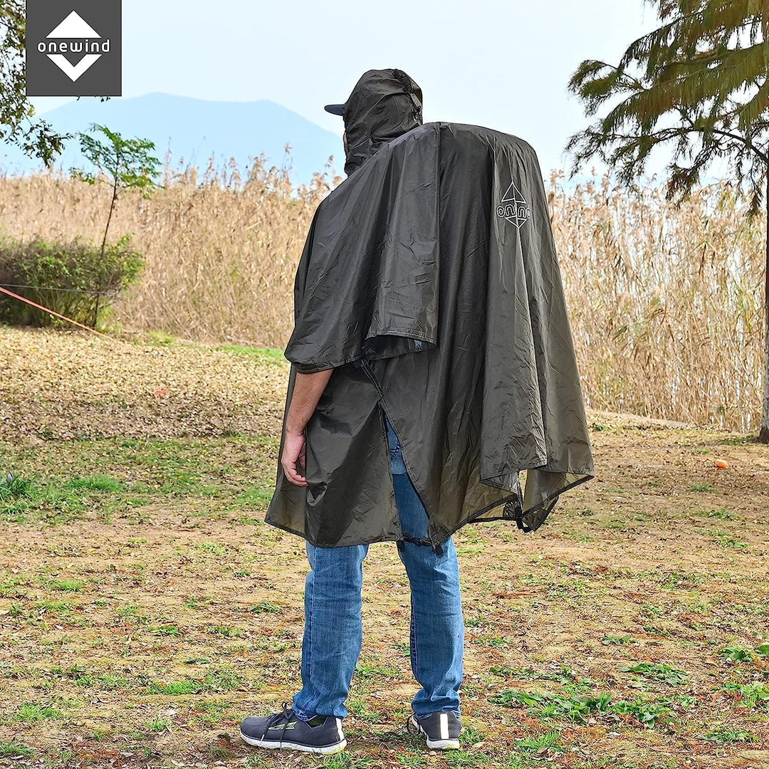 onewind Rucksack Regen Poncho Ultraleichte Kapuze Regenmantel M Olive Grün-250cm*142cm, M Olive Grün