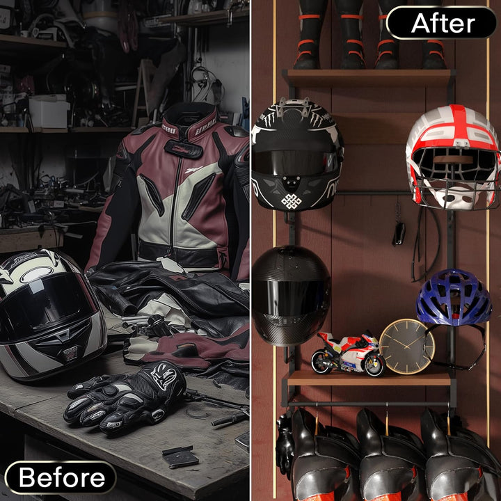 Helm Halterung Wandhalterung, Motorradhelmhalter Plattenständer Display Organizer mit 2 Holzschichtb