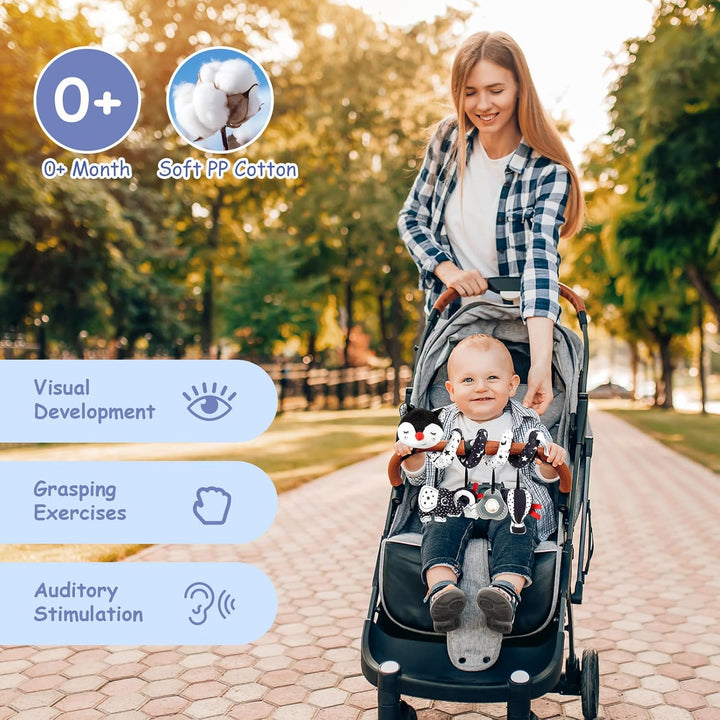 Funsland Kinderwagen Spielzeug, Baby Activity Spirale Spielzeug mit Musik, Hängen Plüsch Schwarz Wei