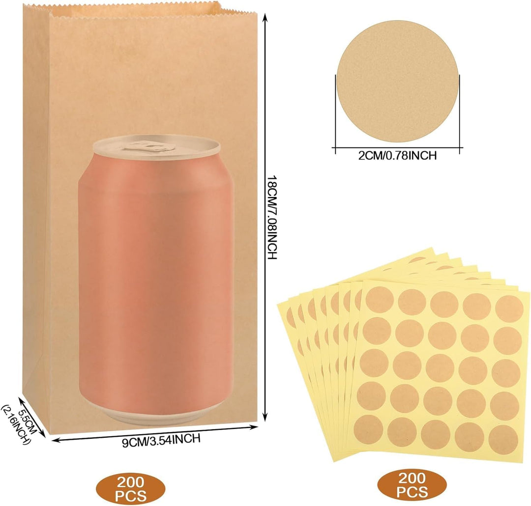 200 Stück Papiertüten, 18x9x5,5 cm Geschenktüten Klein Braun Kraftpapier Tüten Butterbrottüten Mitge
