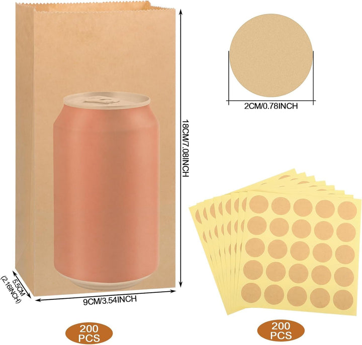 200 Stück Papiertüten, 18x9x5,5 cm Geschenktüten Klein Braun Kraftpapier Tüten Butterbrottüten Mitge