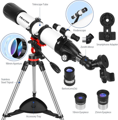 MEEZAA Teleskop, Teleskop Astronomie Erwachsene Profi, 90mm Blende 800mm AZ Mount Astronomisches Ref