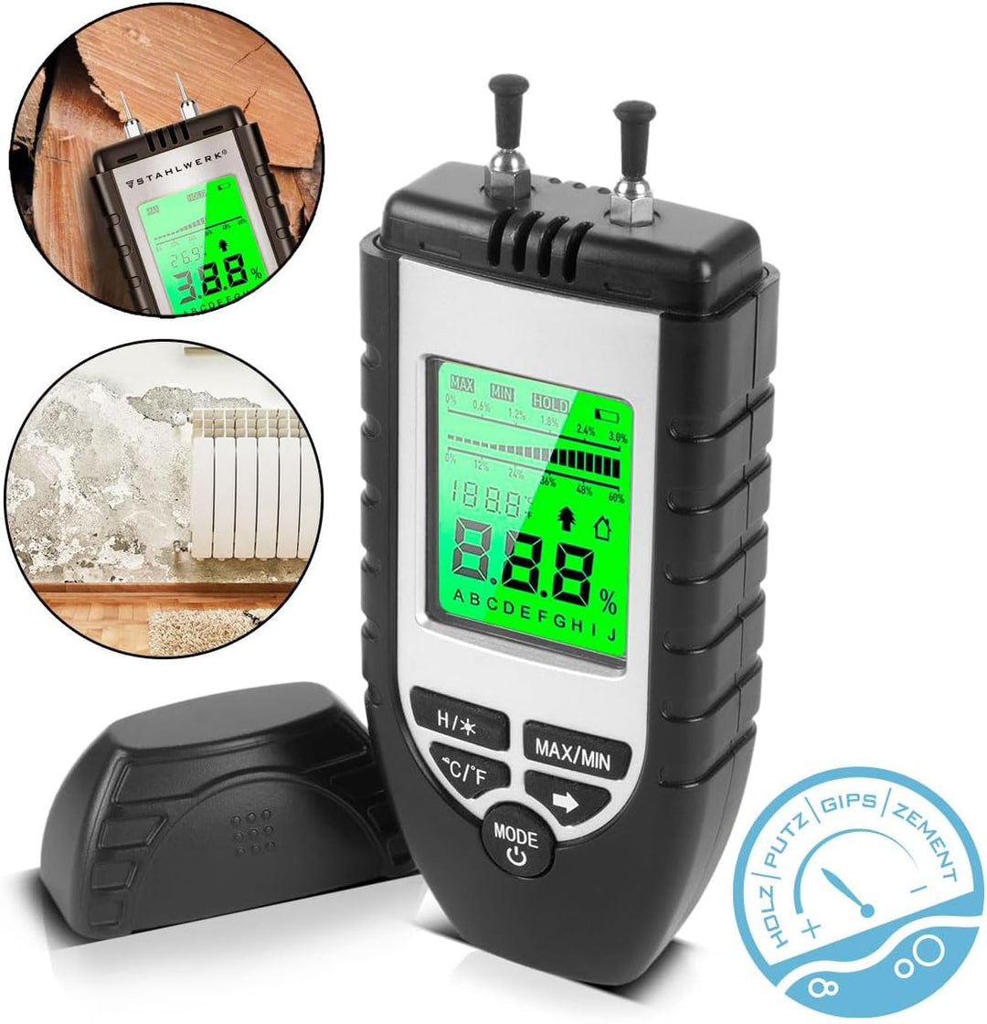 STAHLWERK Feuchtigkeitsmesser FM-60 ST für Holz und Baustoffe | Feuchtigkeitsmessgerät mit hochpräzi