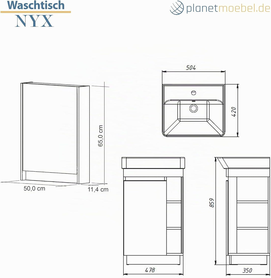 Planetmöbel Nyx Badmöbel Set 2-teilig Waschtisch mit Unterschrank 50 x 85,9 x 42 cm Wotan Eiche/Anth