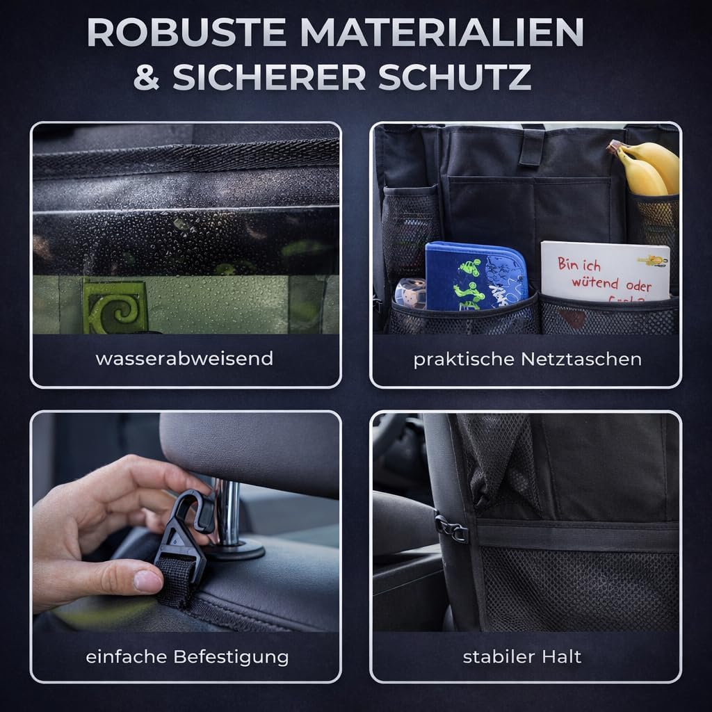 HerzensKind Rückenlehnenschutz und Organizer. Auto Organizer mit extra grossem 13" Tabletfach und 9
