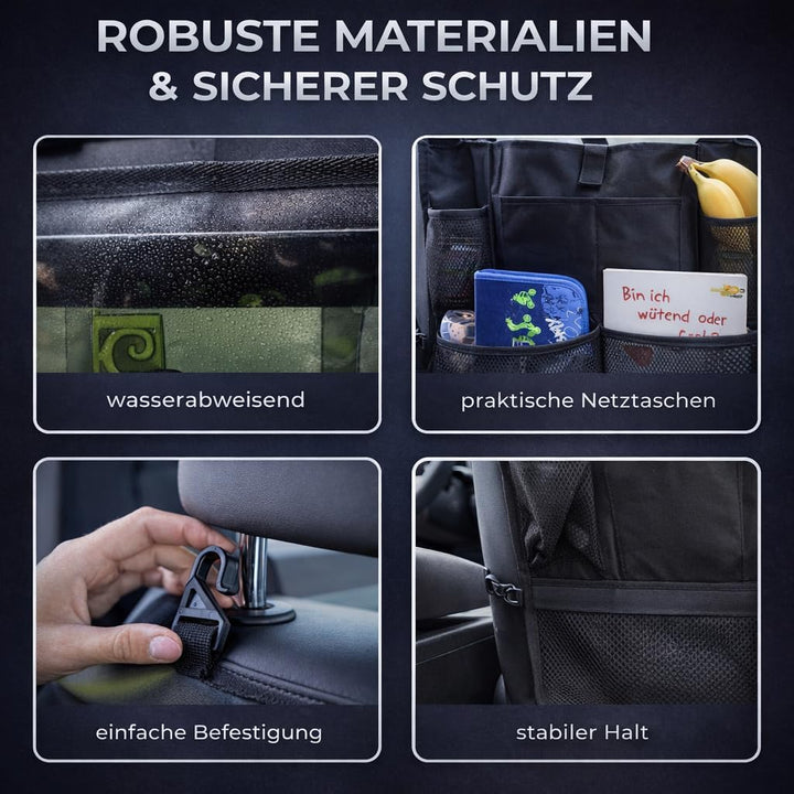 HerzensKind Rückenlehnenschutz und Organizer. Auto Organizer mit extra grossem 13" Tabletfach und 9