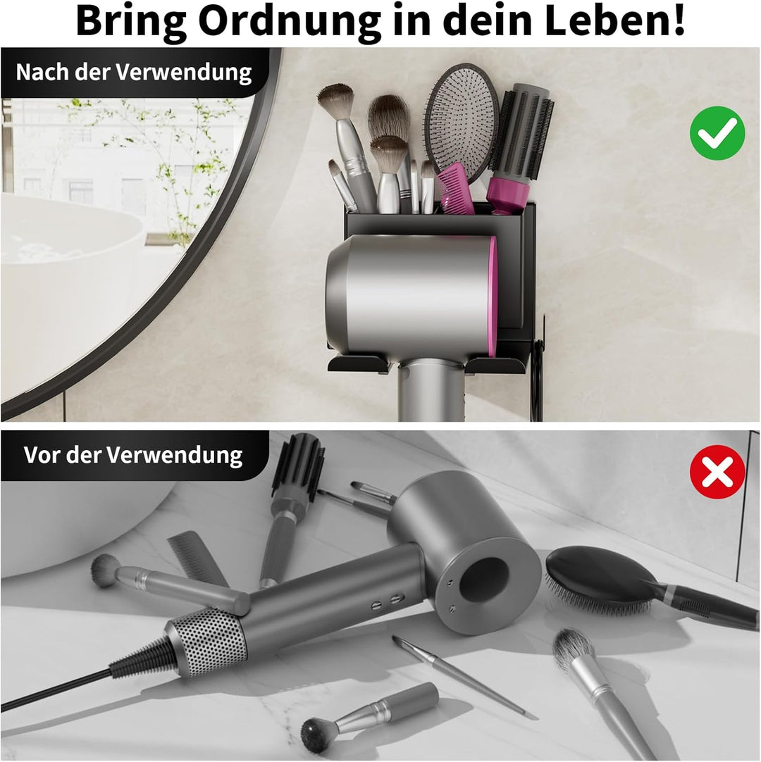 Fönhalter Ohne Bohren - Metall Wandhalterung für Dyson Airwrap & Föhn, Stabile Badzubehör Aufbewahru